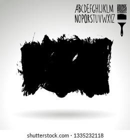 Black brush stroke and handwritten alphabet. Grunge vector abstract hand - painted element. Underline and border design.