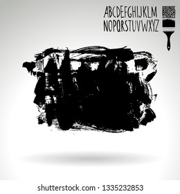 Black brush stroke and handwritten alphabet. Grunge vector abstract hand - painted element. Underline and border design.