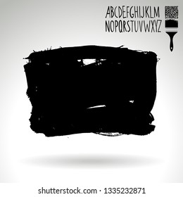 Black brush stroke and handwritten alphabet. Grunge vector abstract hand - painted element. Underline and border design.