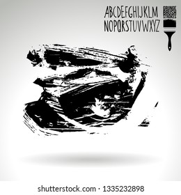 Black brush stroke and handwritten alphabet. Grunge vector abstract hand - painted element. Underline and border design.