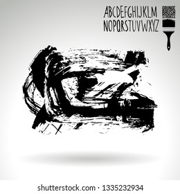 Black brush stroke and handwritten alphabet. Grunge vector abstract hand - painted element. Underline and border design.
