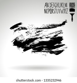 Black brush stroke and handwritten alphabet. Grunge vector abstract hand - painted element. Underline and border design.