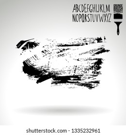 Black brush stroke and handwritten alphabet. Grunge vector abstract hand - painted element. Underline and border design.