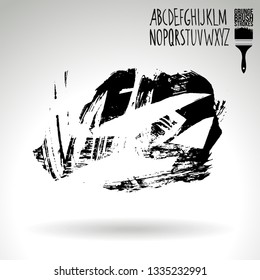 Black brush stroke and handwritten alphabet. Grunge vector abstract hand - painted element. Underline and border design.