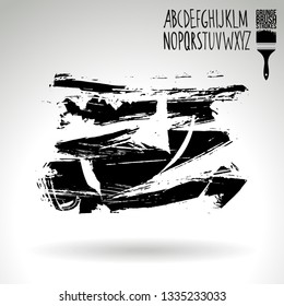 Black brush stroke and handwritten alphabet. Grunge vector abstract hand - painted element. Underline and border design.