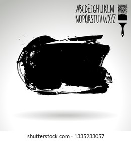 Black brush stroke and handwritten alphabet. Grunge vector abstract hand - painted element. Underline and border design.