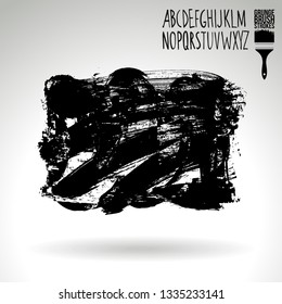Black brush stroke and handwritten alphabet. Grunge vector abstract hand - painted element. Underline and border design.