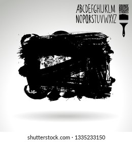 Black brush stroke and handwritten alphabet. Grunge vector abstract hand - painted element. Underline and border design.