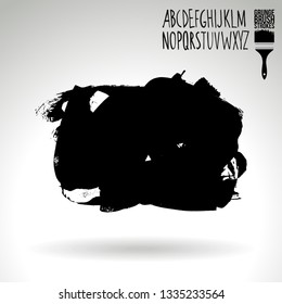Black brush stroke and handwritten alphabet. Grunge vector abstract hand - painted element. Underline and border design.