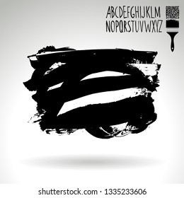 Black brush stroke and handwritten alphabet. Grunge vector abstract hand - painted element. Underline and border design.