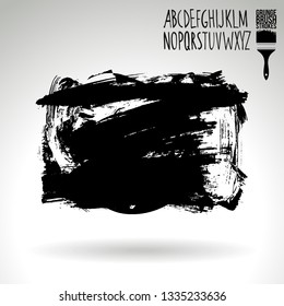 Black brush stroke and handwritten alphabet. Grunge vector abstract hand - painted element. Underline and border design.