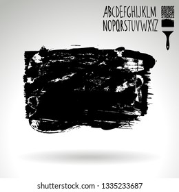 Black brush stroke and handwritten alphabet. Grunge vector abstract hand - painted element. Underline and border design.