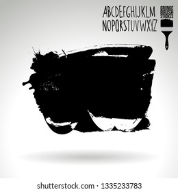 Black brush stroke and handwritten alphabet. Grunge vector abstract hand - painted element. Underline and border design.
