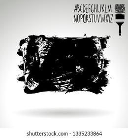 Black brush stroke and handwritten alphabet. Grunge vector abstract hand - painted element. Underline and border design.