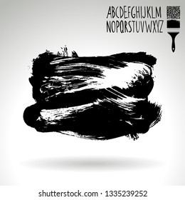 Black brush stroke and handwritten alphabet. Grunge vector abstract hand - painted element. Underline and border design.