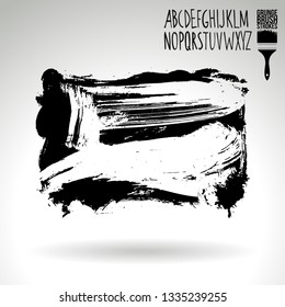 Black brush stroke and handwritten alphabet. Grunge vector abstract hand - painted element. Underline and border design.