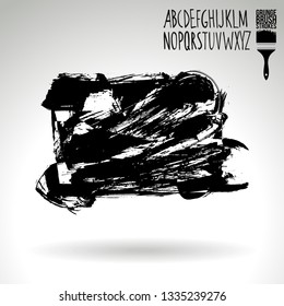 Black brush stroke and handwritten alphabet. Grunge vector abstract hand - painted element. Underline and border design.