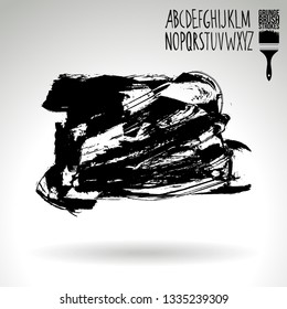 Black brush stroke and handwritten alphabet. Grunge vector abstract hand - painted element. Underline and border design.