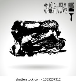 Black brush stroke and handwritten alphabet. Grunge vector abstract hand - painted element. Underline and border design.