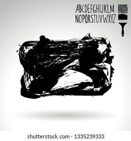 Black brush stroke and handwritten alphabet. Grunge vector abstract hand - painted element. Underline and border design.