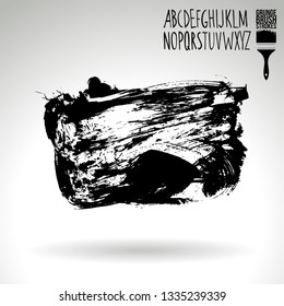 Black brush stroke and handwritten alphabet. Grunge vector abstract hand - painted element. Underline and border design.