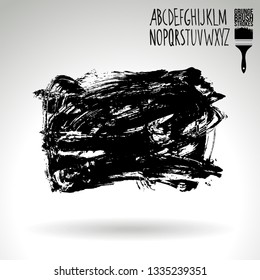 Black brush stroke and handwritten alphabet. Grunge vector abstract hand - painted element. Underline and border design.
