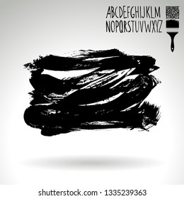 Black brush stroke and handwritten alphabet. Grunge vector abstract hand - painted element. Underline and border design.