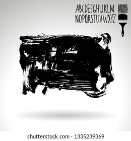 Black brush stroke and handwritten alphabet. Grunge vector abstract hand - painted element. Underline and border design.