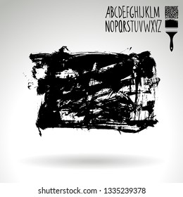 Black brush stroke and handwritten alphabet. Grunge vector abstract hand - painted element. Underline and border design.