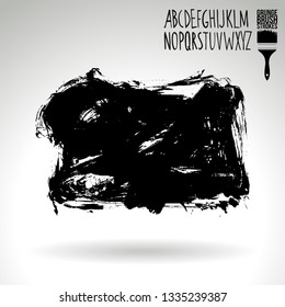 Black brush stroke and handwritten alphabet. Grunge vector abstract hand - painted element. Underline and border design.