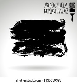 Black brush stroke and handwritten alphabet. Grunge vector abstract hand - painted element. Underline and border design.