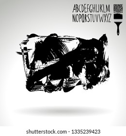 Black brush stroke and handwritten alphabet. Grunge vector abstract hand - painted element. Underline and border design.