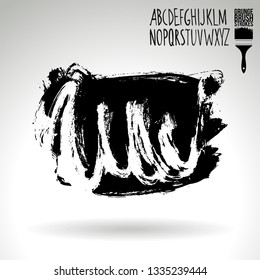 Black brush stroke and handwritten alphabet. Grunge vector abstract hand - painted element. Underline and border design.