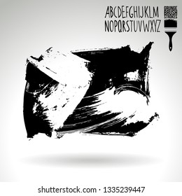 Black brush stroke and handwritten alphabet. Grunge vector abstract hand - painted element. Underline and border design.