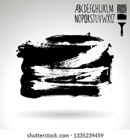 Black brush stroke and handwritten alphabet. Grunge vector abstract hand - painted element. Underline and border design.