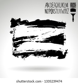 Black brush stroke and handwritten alphabet. Grunge vector abstract hand - painted element. Underline and border design.