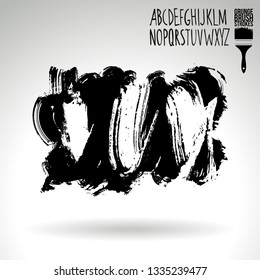 Black brush stroke and handwritten alphabet. Grunge vector abstract hand - painted element. Underline and border design.