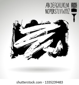 Black brush stroke and handwritten alphabet. Grunge vector abstract hand - painted element. Underline and border design.