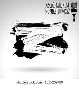 Black brush stroke and handwritten alphabet. Grunge vector abstract hand - painted element. Underline and border design.