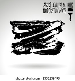 Black brush stroke and handwritten alphabet. Grunge vector abstract hand - painted element. Underline and border design.