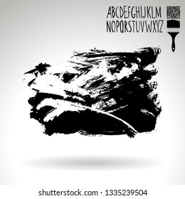 Black brush stroke and handwritten alphabet. Grunge vector abstract hand - painted element. Underline and border design.