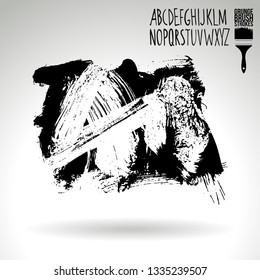 Black brush stroke and handwritten alphabet. Grunge vector abstract hand - painted element. Underline and border design.