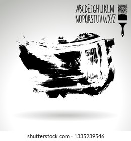Black brush stroke and handwritten alphabet. Grunge vector abstract hand - painted element. Underline and border design.