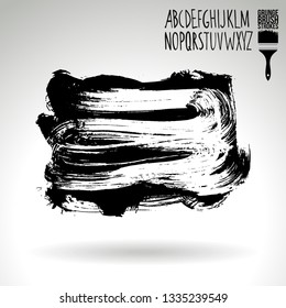 Black brush stroke and handwritten alphabet. Grunge vector abstract hand - painted element. Underline and border design.