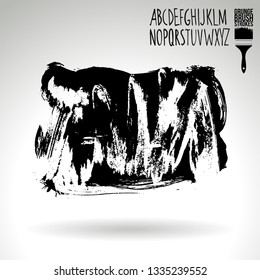 Black brush stroke and handwritten alphabet. Grunge vector abstract hand - painted element. Underline and border design.