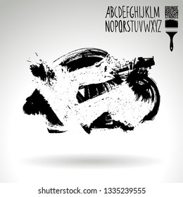 Black brush stroke and handwritten alphabet. Grunge vector abstract hand - painted element. Underline and border design.