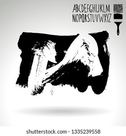 Black brush stroke and handwritten alphabet. Grunge vector abstract hand - painted element. Underline and border design.