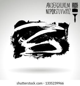 Black brush stroke and handwritten alphabet. Grunge vector abstract hand - painted element. Underline and border design.