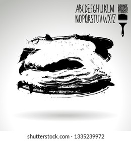 Black brush stroke and handwritten alphabet. Grunge vector abstract hand - painted element. Underline and border design.