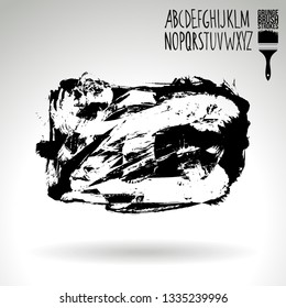 Black brush stroke and handwritten alphabet. Grunge vector abstract hand - painted element. Underline and border design.